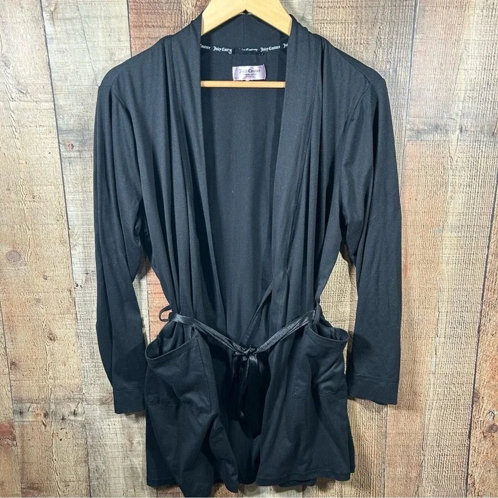 Juicy Couture Black Robe Y2K Pink Logo Lounge Sleepwear Early 2000s